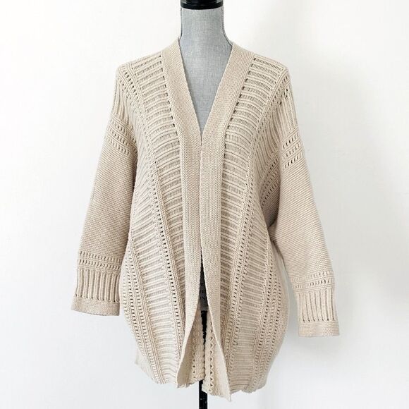 Lafayette 148 New York Tan Open-Front Cardigan Super Oversized S/P Laganlook - Picture 1 of 11